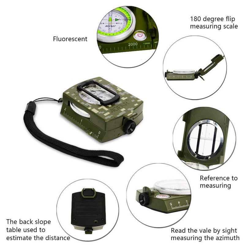 AOFAR Military Compass and Fire Starter AF-4580/381 Lensatic Sighting, Survival Kit,Waterproof and Shakeproof Measure Distance Calculator and Pouch for Camping, Hiking, Hunting, Backpacking - Image 4